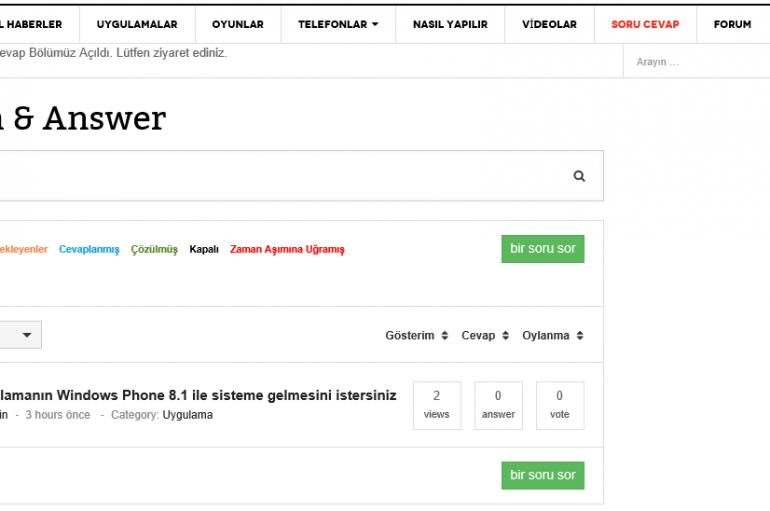 Yeni Bölüm: Soru Cevap
